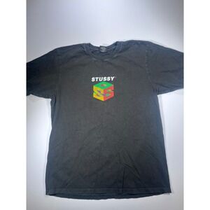Stussy T-Shirt Mens Medium Black 3D SS Cube Graphic Short Sleeve Streetwear Tee